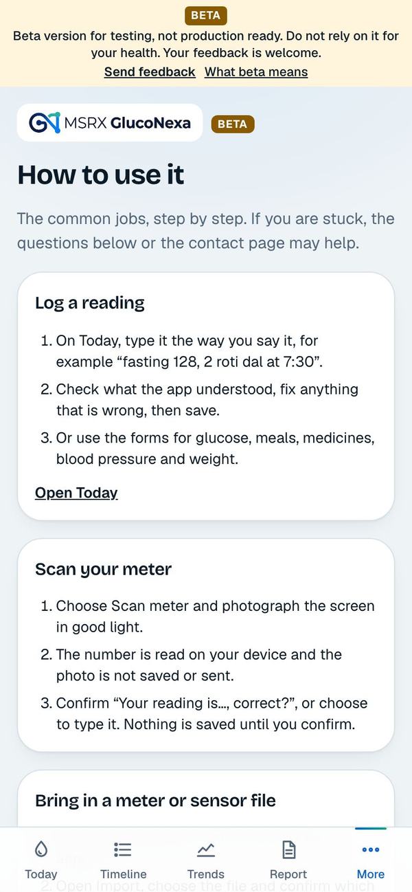 The Help page with short step-by-step cards