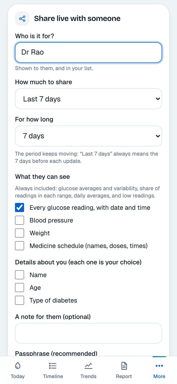 The live sharing form with the name Dr Rao filled in