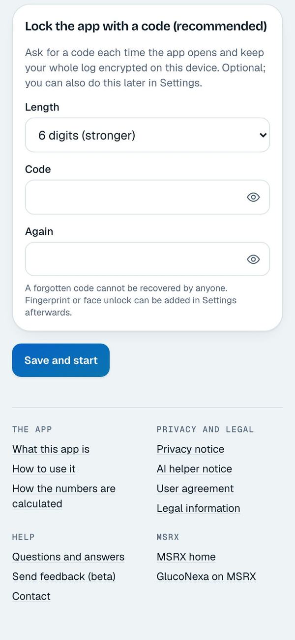 The optional app lock section with code length and two code boxes