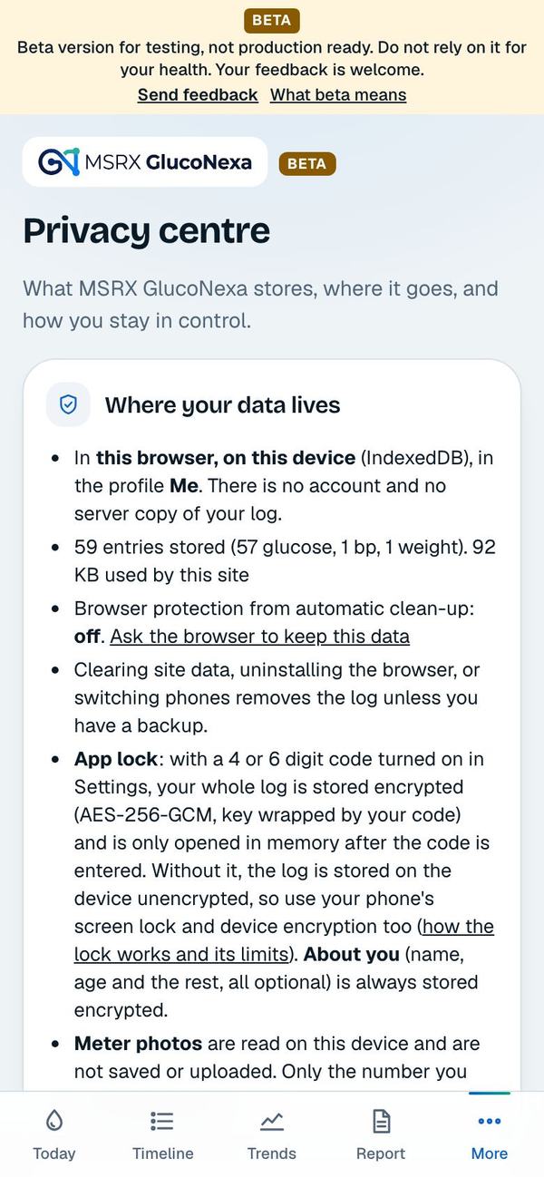 The Privacy centre explaining where data lives