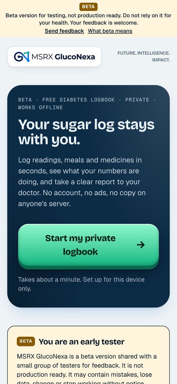 The welcome screen with the Start my private logbook button